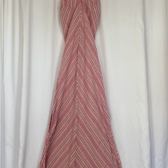 Venus Linen Maxi Dress Pink Stripped Size 6 Crossover Halter Cottagecore - Picture 3 of 13